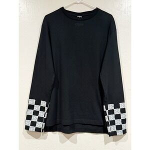 Myne Long Sleeve T-Shirt Black Checkered Cuff Logo Japan G00LT124 Mens Small